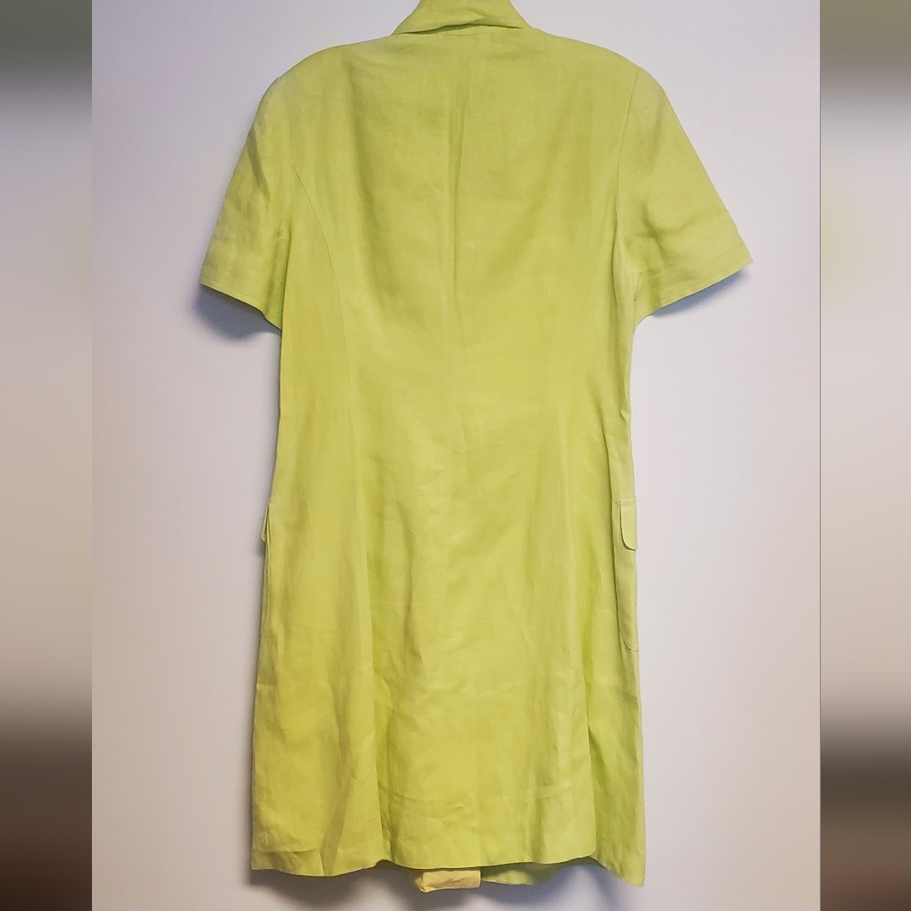 Vintage Rickie Freeman for Teri Jon Lime Green Linen Dress Size 14 - Picture 5 of 6